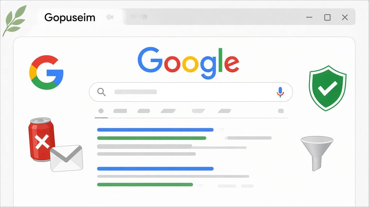 Illustration of Google search with spam filter and site quality icons, September 2026 update